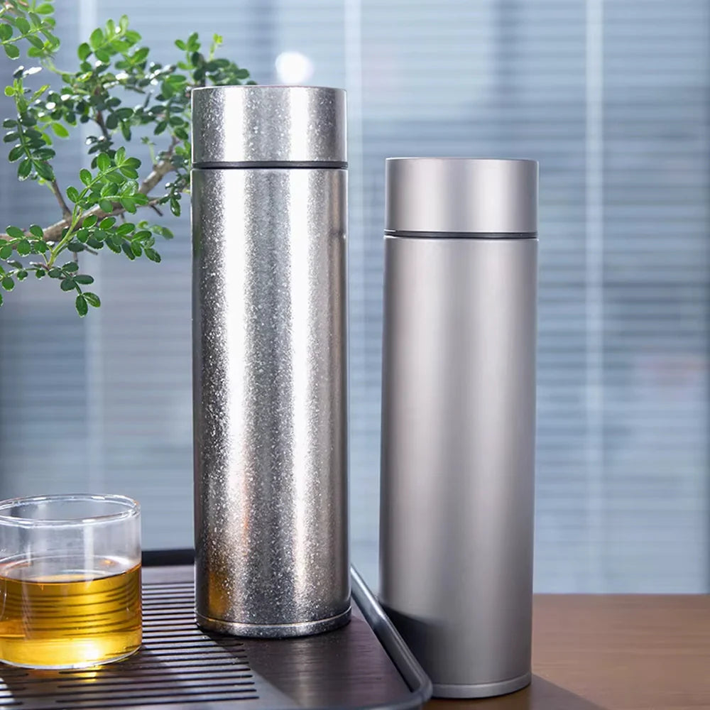 Double Wall Vacuum Pure Titanium Insulated Water Bottle, Lightweight Leakproof Titanium Thermos Flask for Office Travel Camping Coffee Tea