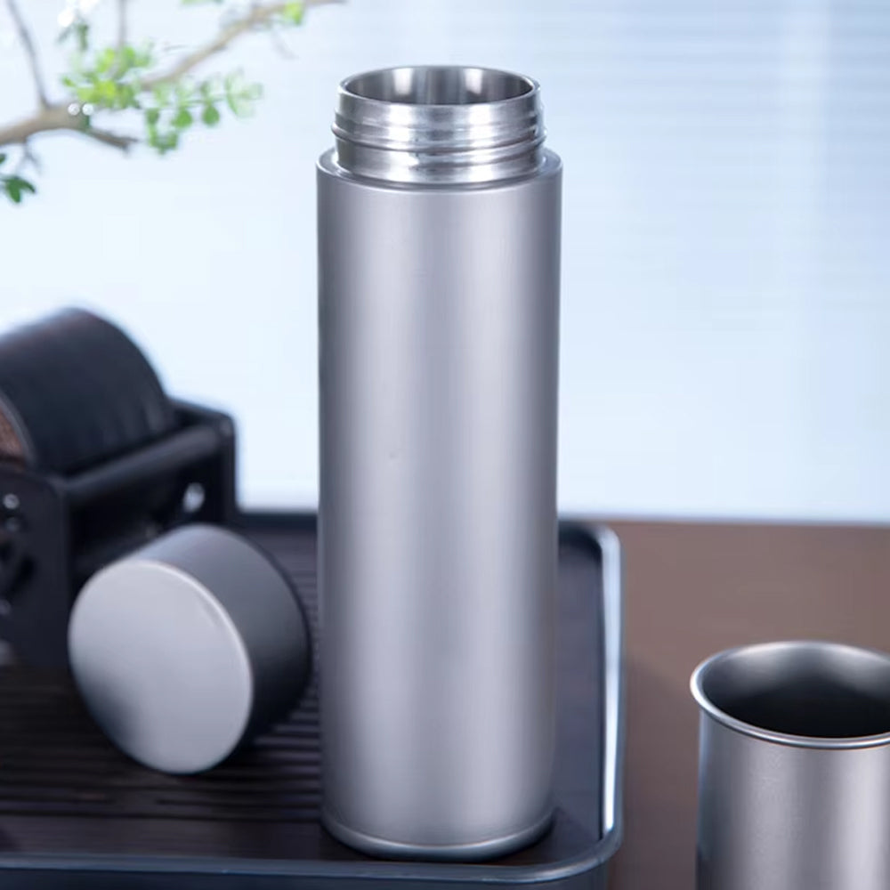 Double Wall Vacuum Pure Titanium Insulated Water Bottle, Lightweight Leakproof Titanium Thermos Flask for Office Travel Camping Coffee Tea