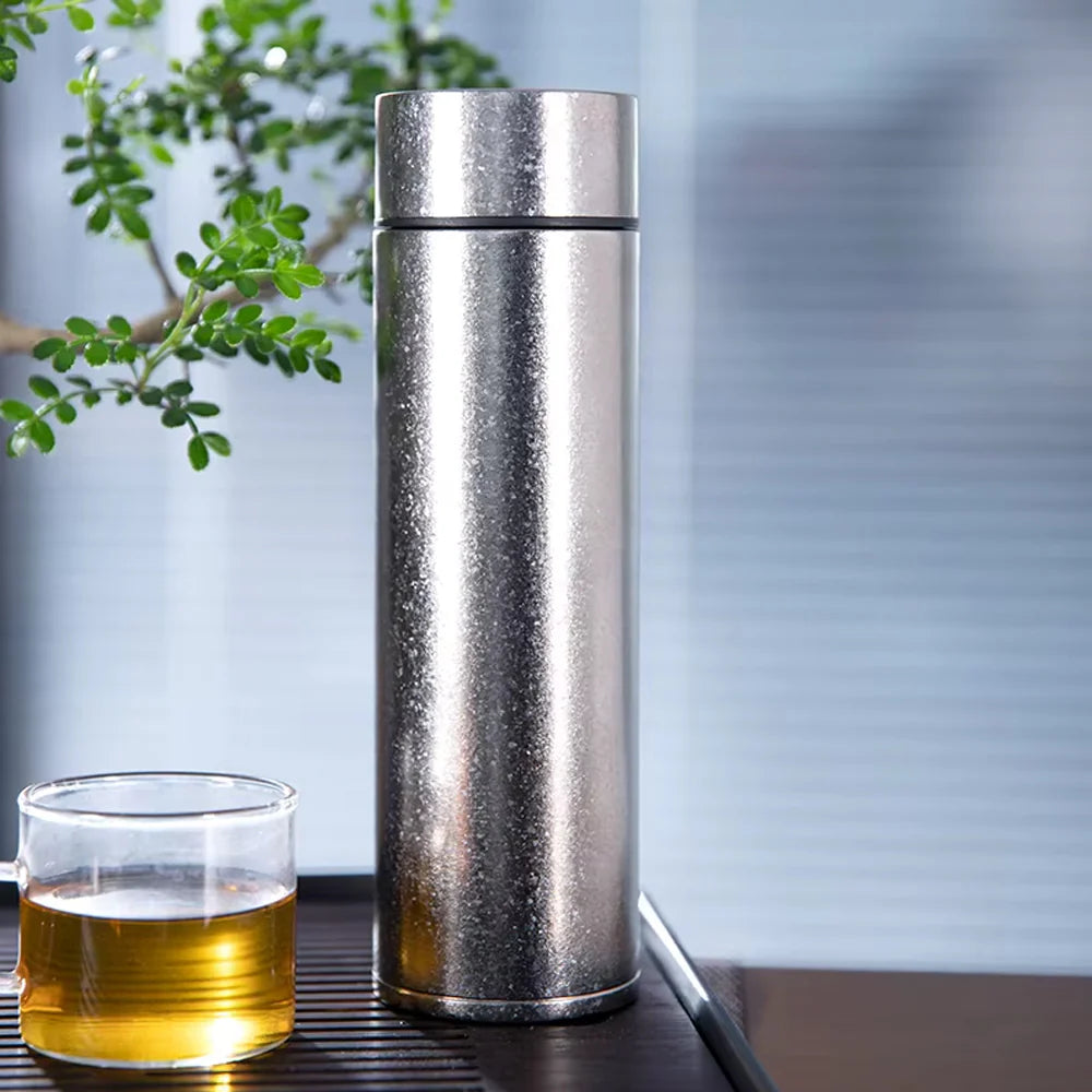 Double Wall Vacuum Pure Titanium Insulated Water Bottle, Lightweight Leakproof Titanium Thermos Flask for Office Travel Camping Coffee Tea
