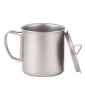 Pure Titanium Camping Mug with Foldable Handle & Matching Lid, Ultralight Portable Titanium Cup for Hiking Backpacking Travel Cooking Coffee Soup