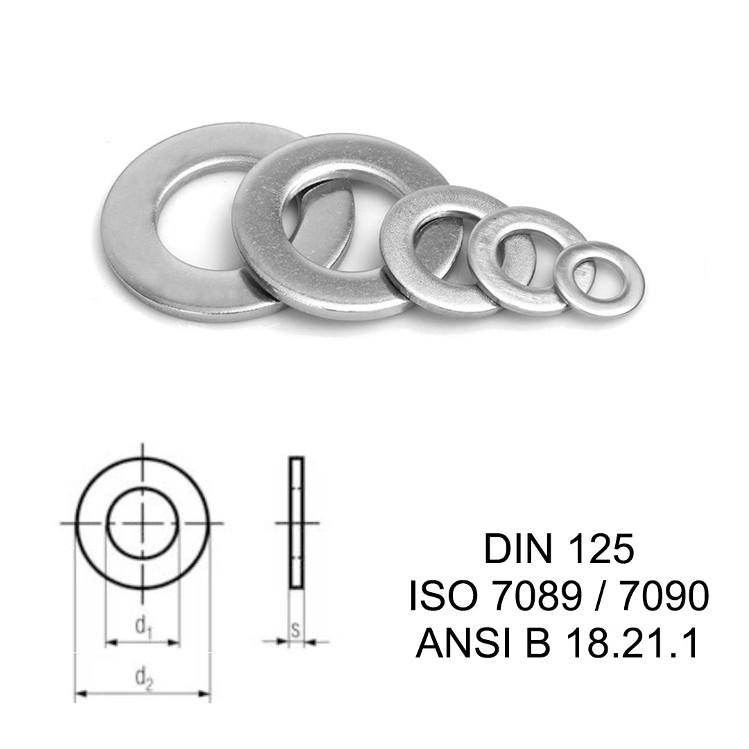 Pure Titanium Flat Washers DIN 125 Standard, Corrosion Resistant Titanium Plain Gaskets ISO 7089 ANSI B18.21.1 for Chemical Marine Industrial Fastening