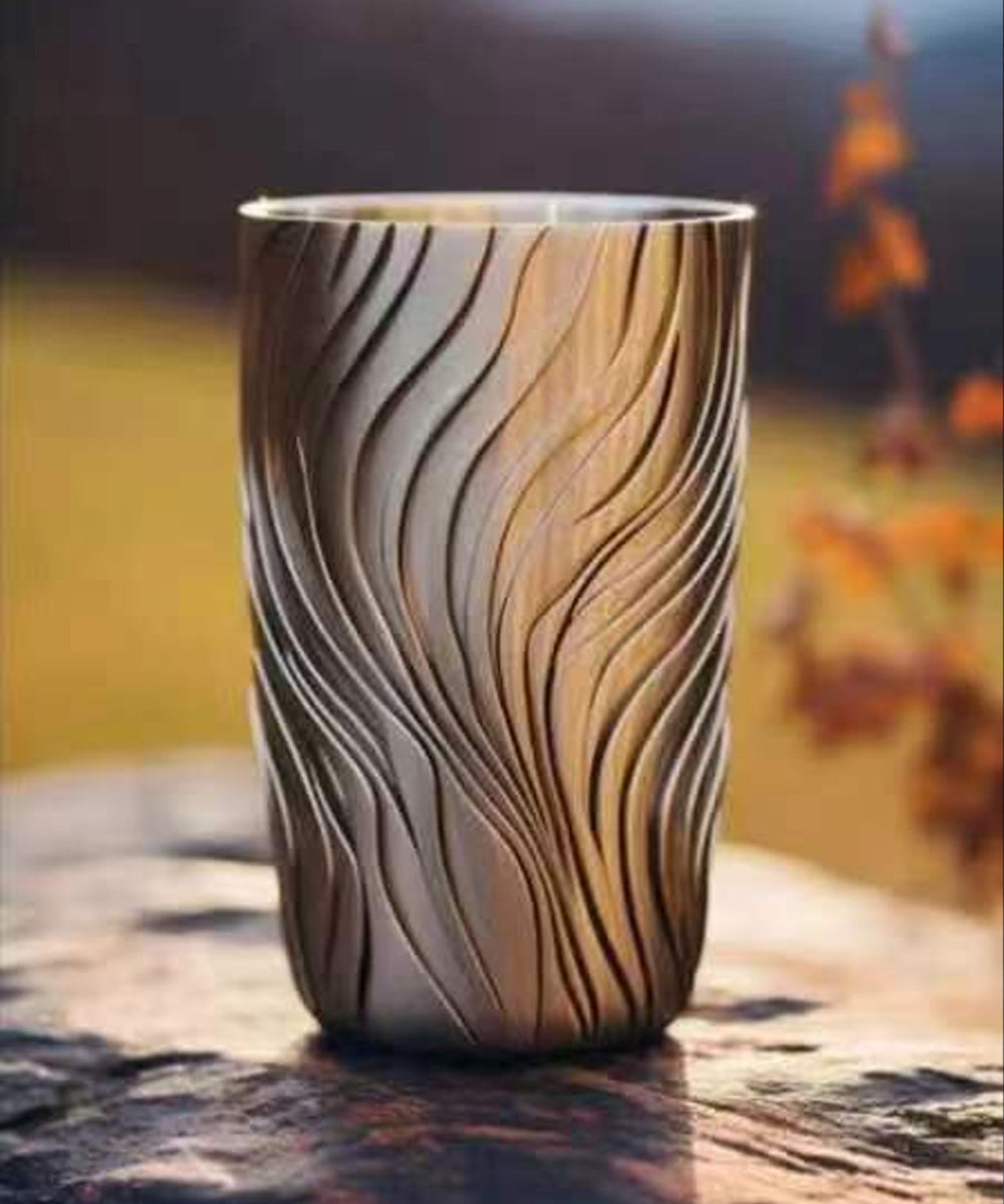 Double Wall Pure Titanium Tumbler with 3D Wave Texture, Vacuum Insulated Lightweight Titanium Coffee Beer Cup for Home Bar Outdoor Camping
