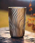 Double Wall Pure Titanium Tumbler with 3D Wave Texture, Vacuum Insulated Lightweight Titanium Coffee Beer Cup for Home Bar Outdoor Camping