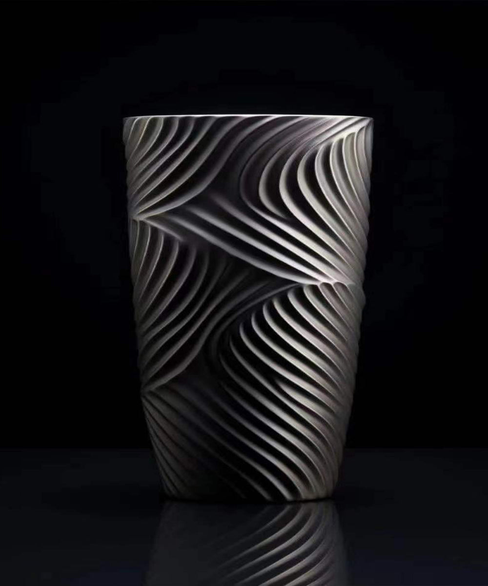 Double Wall Pure Titanium Tumbler with 3D Wave Texture, Vacuum Insulated Lightweight Titanium Coffee Beer Cup for Home Bar Outdoor Camping